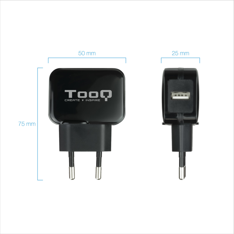 Alimentador USB TooQ 220V 1XUSB 5V 2,4A Negro